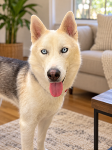 Happy Husky in a Cozy Living Room