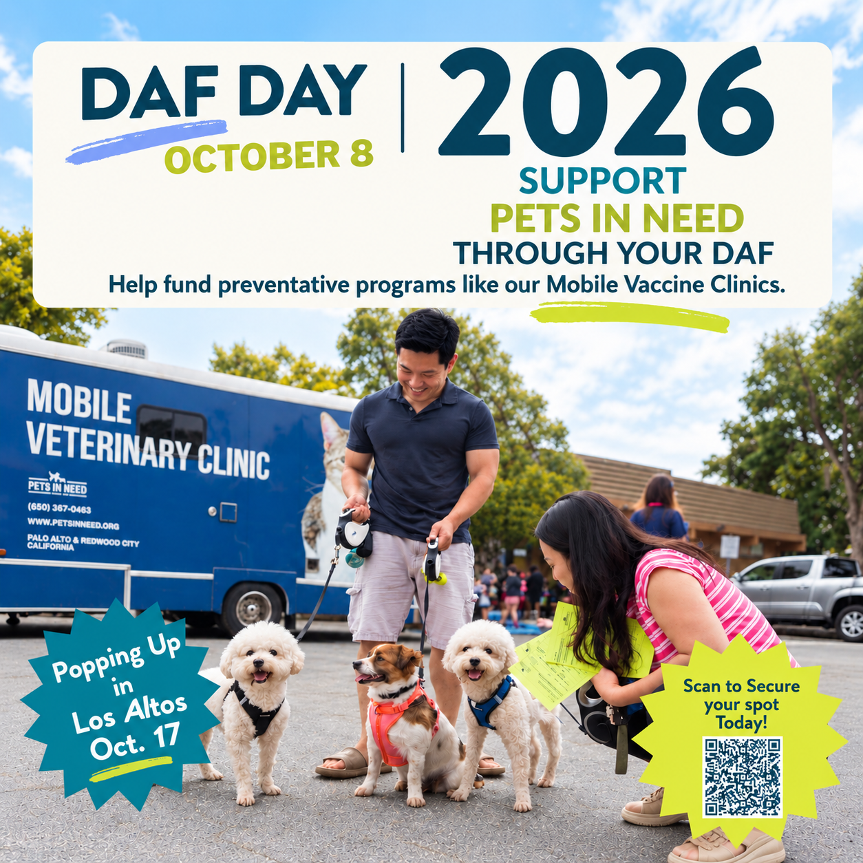 DAF Day 2026 on October 8. Support Pets In Need through your donor-advised fund and help fund preventative programs like our Mobile Vaccine Clinics.